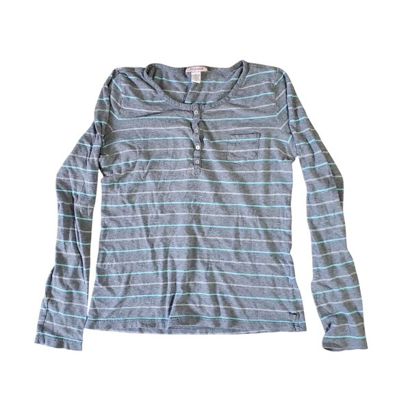 Aeropostale Gray Striped Long Sleeve Henley Top Size  XL Cotton Y2K Preppy - Picture 1 of 5